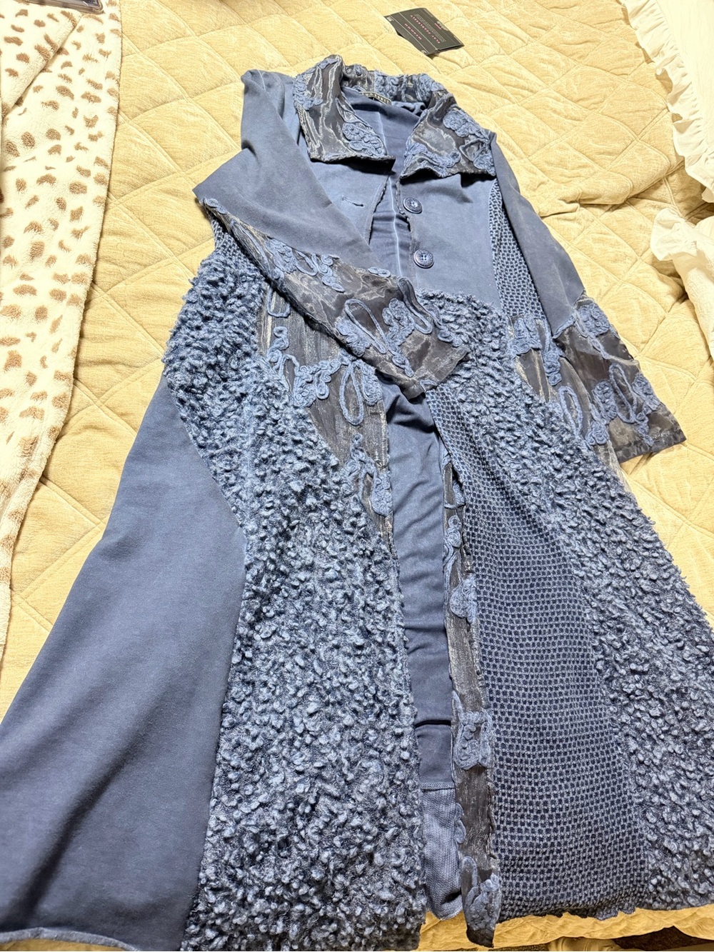 Women's Blue Textured Long Blazer Jacket - Brand Unspecified